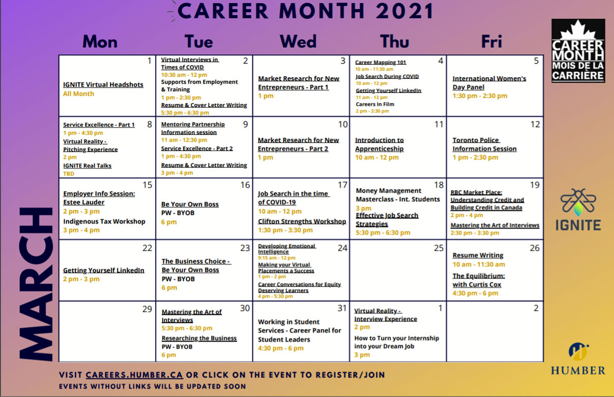 Career Month calendar